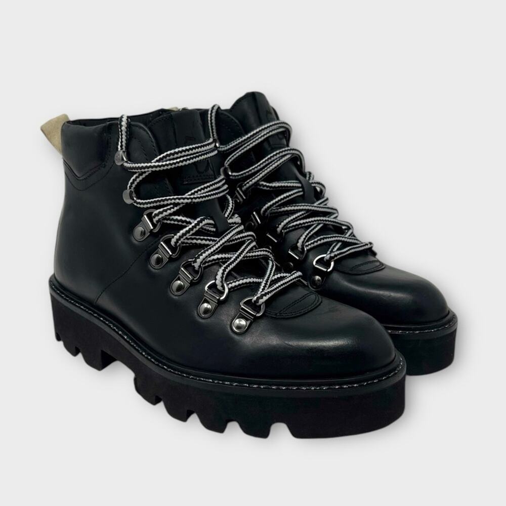 Ted Baker Ammella Black Leather Lace-Up Hiker Boots Size 4.5